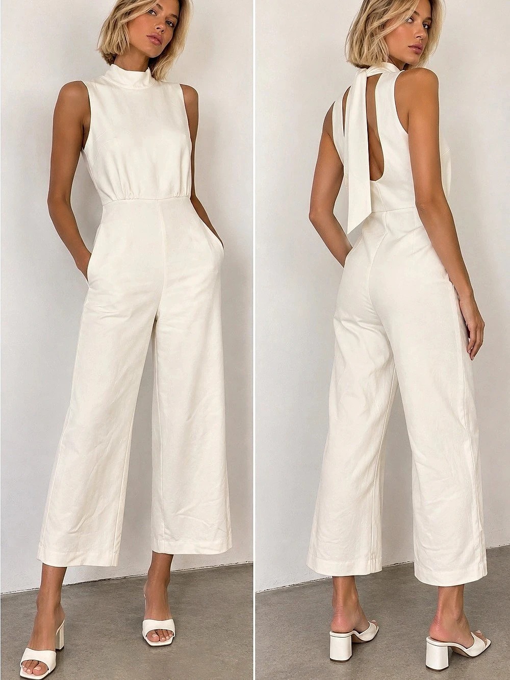 Club Monaco Tie Back Jumpsuit Sleeveless Wide Leg White Size 2